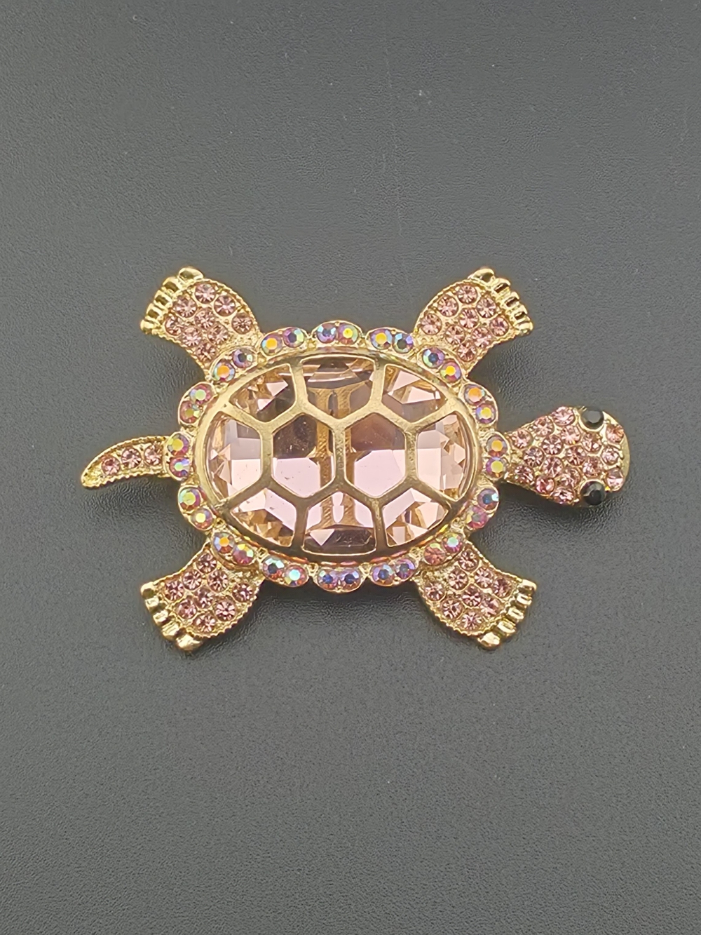 Sparkling Pink Crystal Rhinestone Turtle Brooch 2.25"